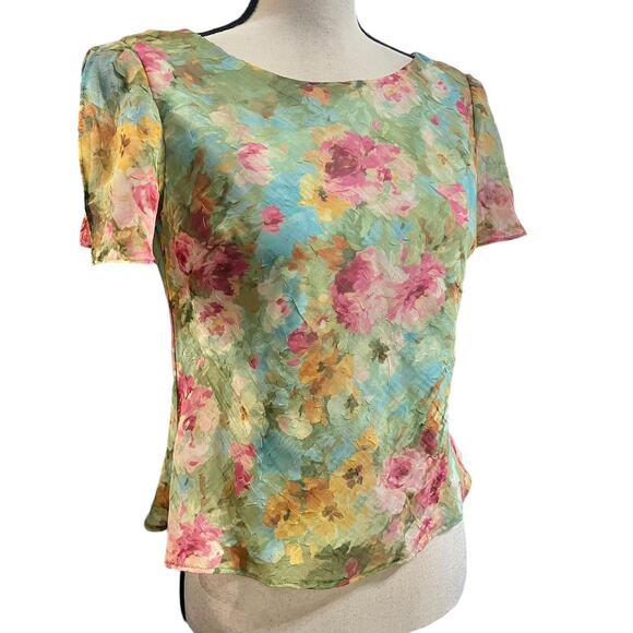 VTG K Petite Collections Floral Watercolor Flutter Sleeve Ruffle Edge Blouse 8/S - Picture 3 of 7
